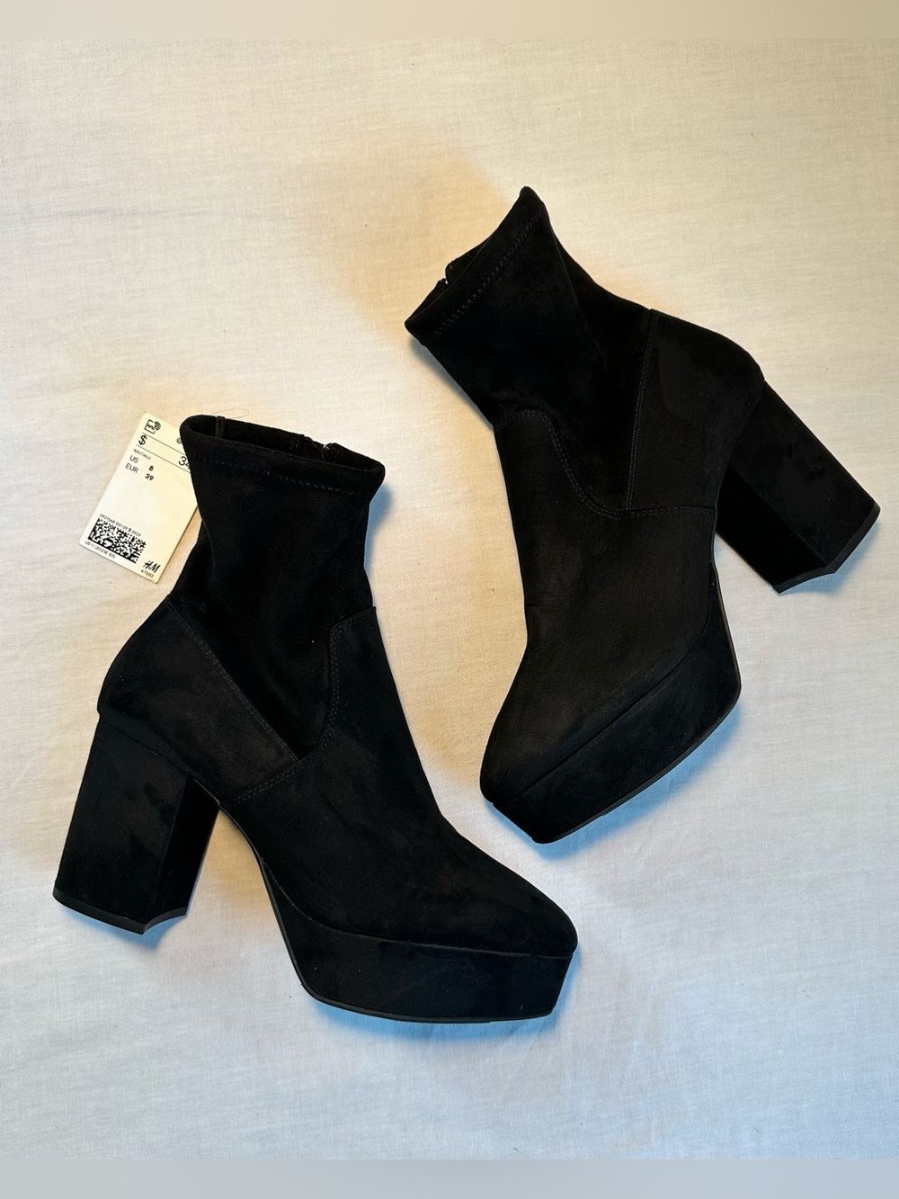 H&M Black Suede-Look Platform Ankle Boots